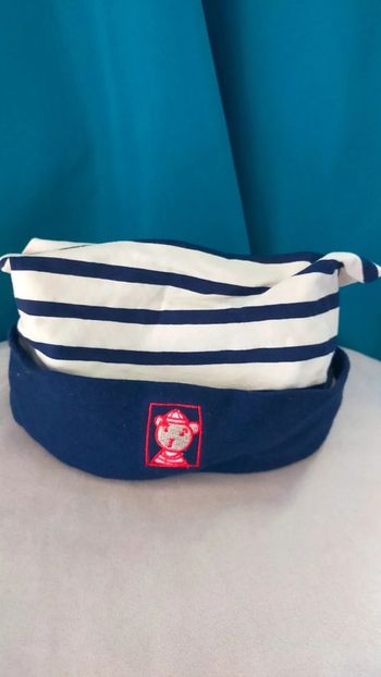 Casquette bébé rayée bleu & blanche – 100 % coton (12–18 mois)