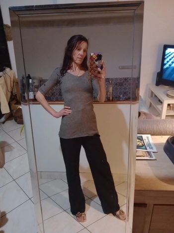 Pull long femme s manches courtes marronné c42