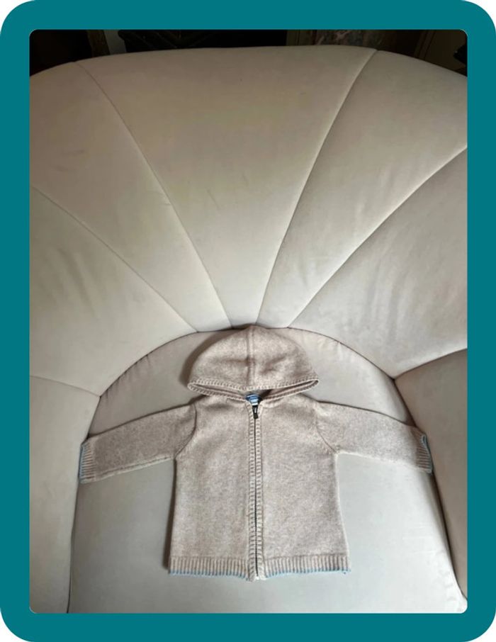 Gilet en laine et coton à capuche zippé 6 mois - Jacadi - photo numéro 2