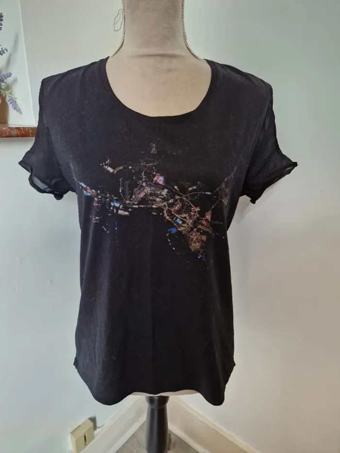 Tee shirt noir ikks voilage au manche taille L