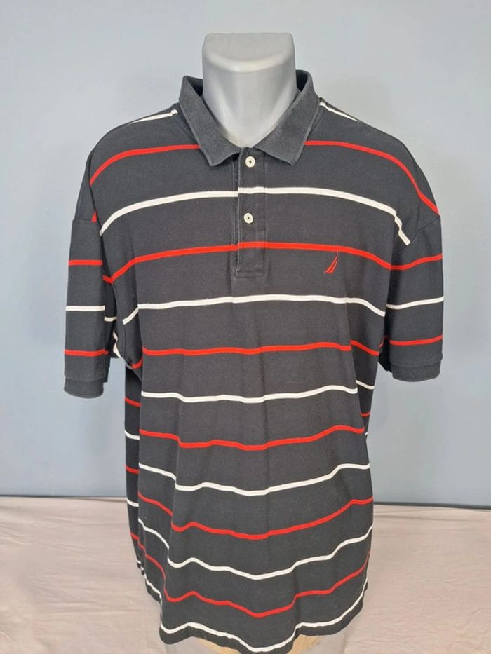 Polo manche courte nautica noir a rayures - taille 2XL - homme brodé (462) - photo numéro 2