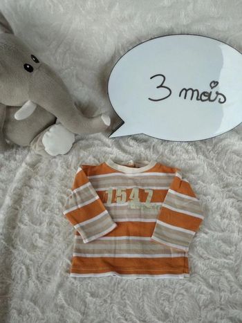 Tee shirt chemise manches longues Garçon 3 mois "1547" Kiabi 100% coton