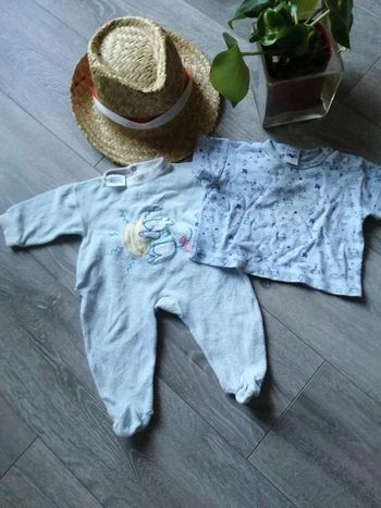 🌸 Lot Grenouillère mixte bleu "Natalys" et tee-shirt "Absorba" 🌸