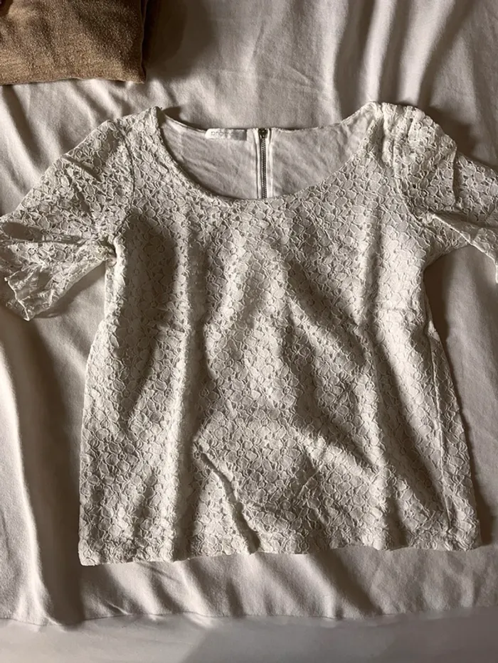 T-shirt dentelle blanc crème