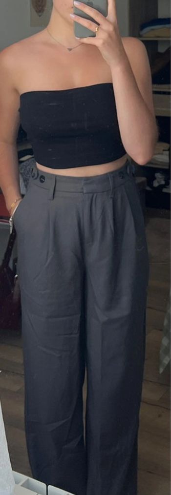 pantalon droit taille haute gris