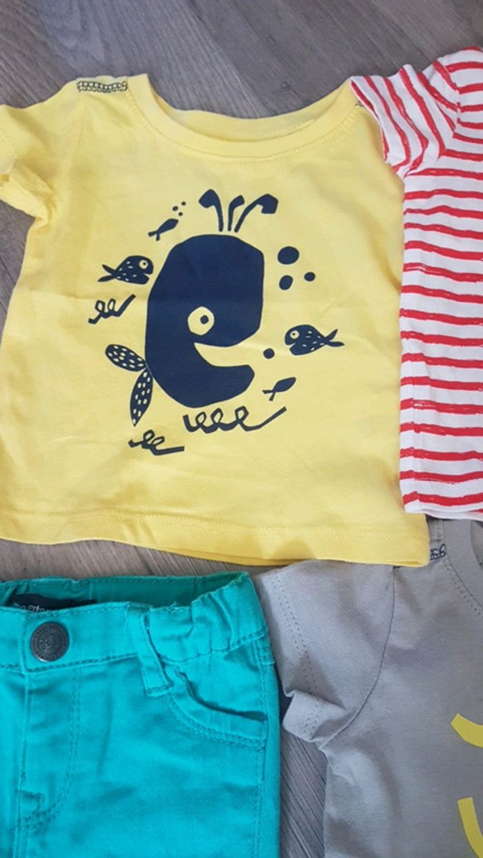 Lot marin 3 mois pantalon skinny et 4 tee-shirts manches courtes bateau pirate baleine ancre - photo numéro 4