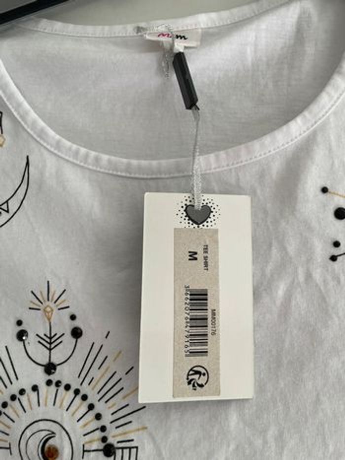 T-shirt blanc effet étoiles ethniques taille M Mim - photo numéro 5