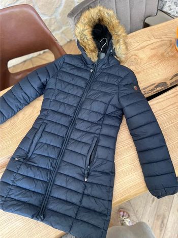 Manteau doudoune longue avec fourrure geographical Norway chaude hiver femme taille S 36 bleu marine