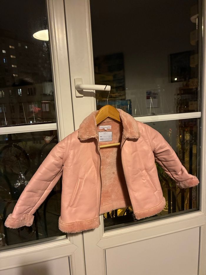 Manteau court chaud en faux cuir rose 4 ans