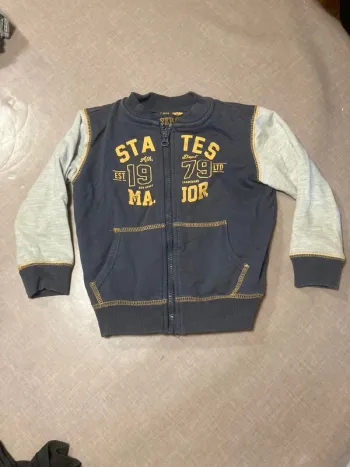 🧒 Gilet zippé garçon Sergent Major bleu marine/gris – 3 ans