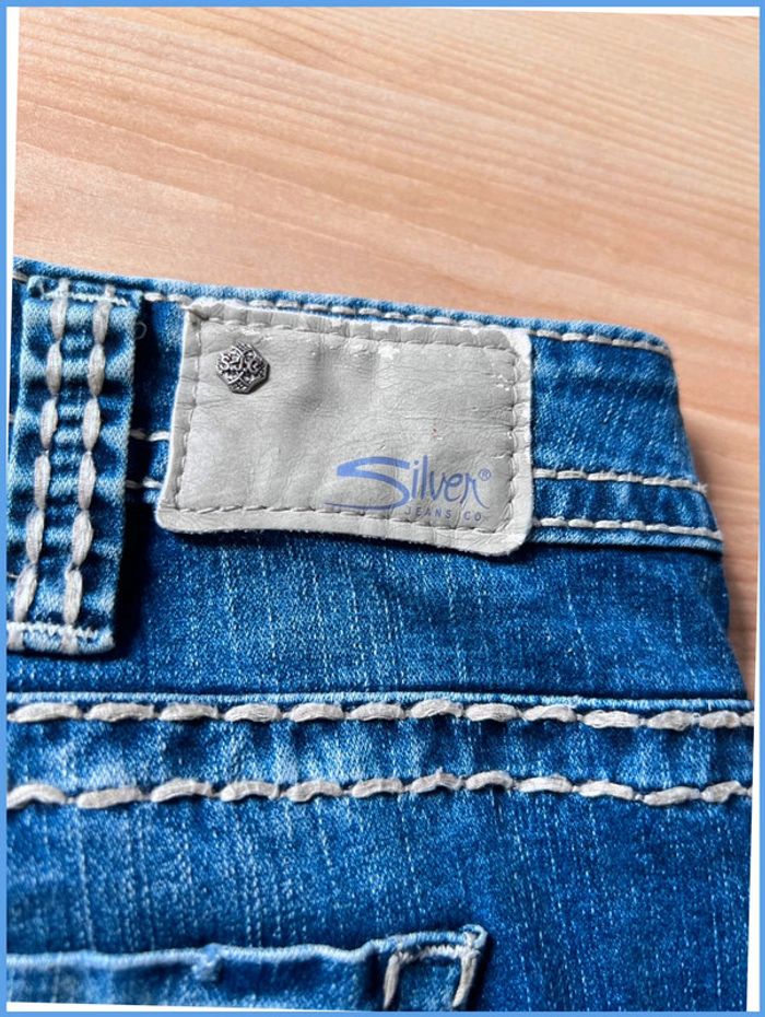 Short en jean vintage brodé bleu marine – Femme XXL - photo numéro 10