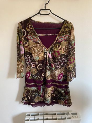 Petite blouse à motifs & multicolore • Taille Unique • Vintage