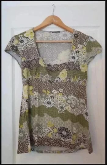 tee- shirt vert col carré phildar taille S / 36 / 8·Très bon état·Phildar