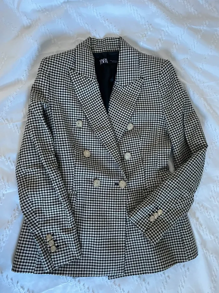 Veste blazer tailleur Zara à carreaux croisé taille XS - photo numéro 7