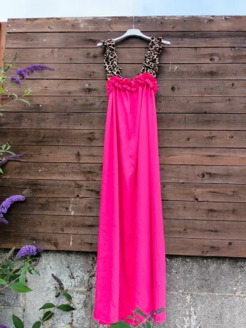 Robe longue rose fushia bretelles léopard TU 36 à 44