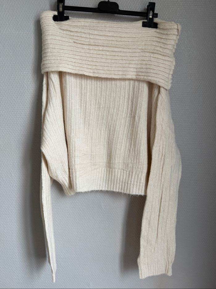 Ensemble jupe longue et pull bardot maille crème