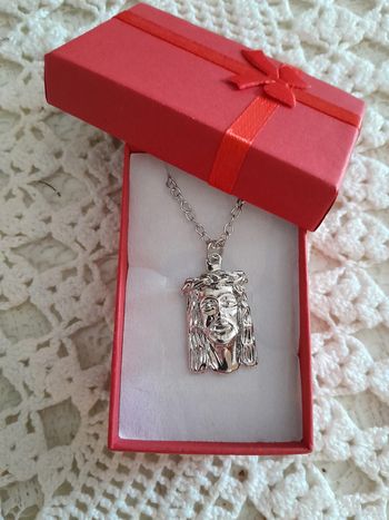 Collier avec pendentif Jésus, argenté, acier inoxydable