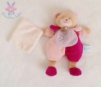 Doudou Ours rose mauve mouchoir blanc Baby Nat