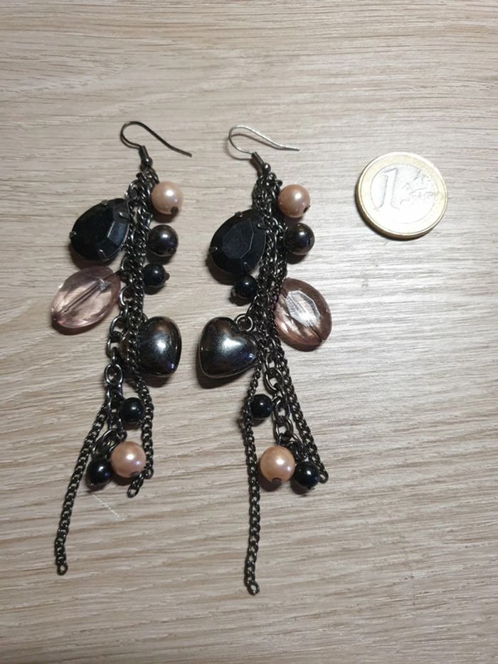 Ravissantes longues b o breloques vintage noir rose