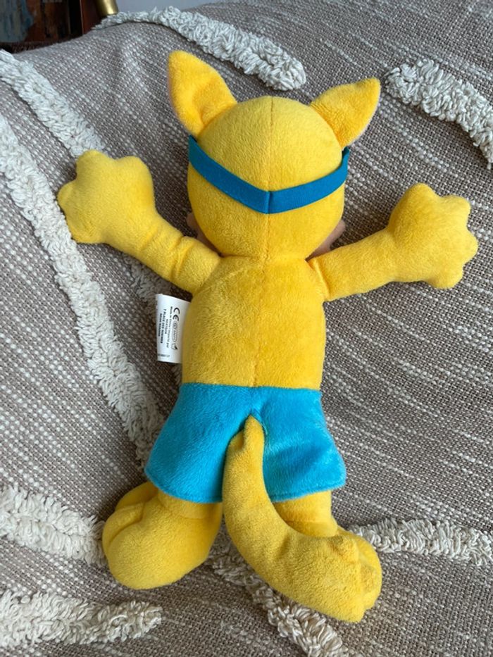 Peluche doudou 32cm tohapi chat jaune et bleu très bon état - photo numéro 4