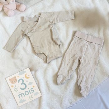 Joli petit ensemble, bodie manches longues et pantalon à pied  Mixte  - T3mois  - Kiabi 