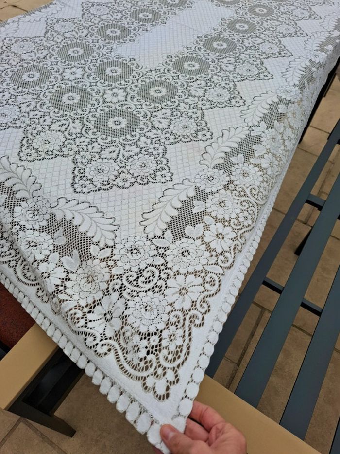 Nappe rectangulaire vintage blanc beige 120cm x 200cm - photo numéro 6