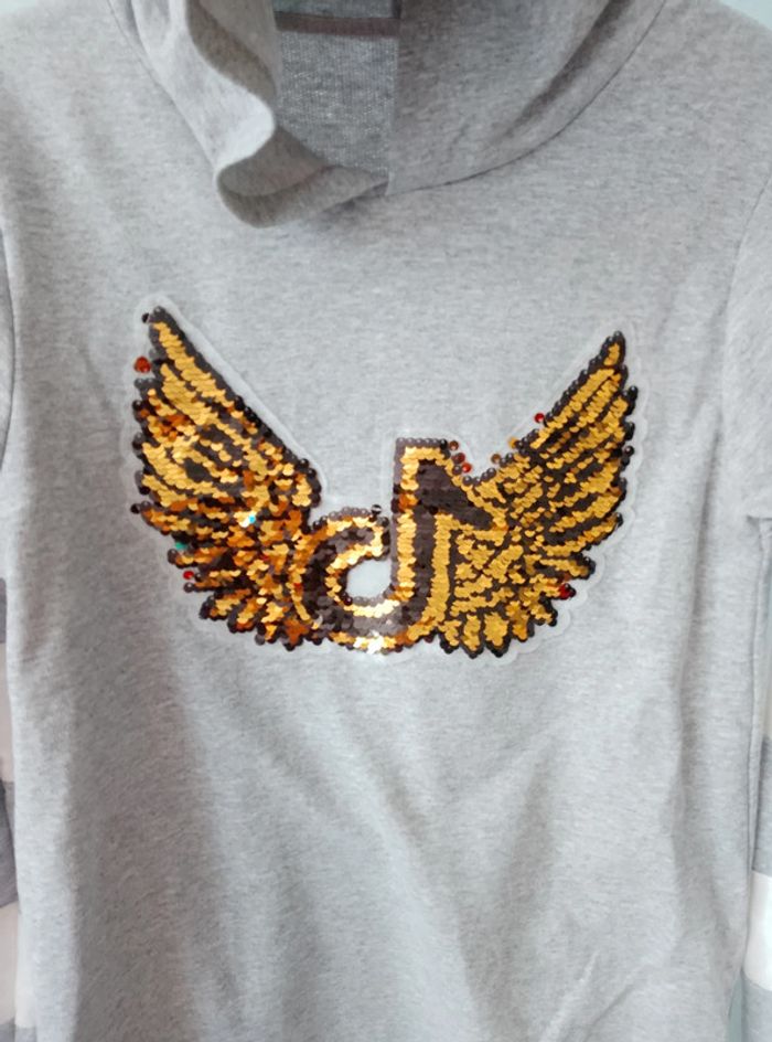 T-shirt long à manches longues, à capuche à sequins réversibles neuf - Fille 12 ans - photo numéro 2