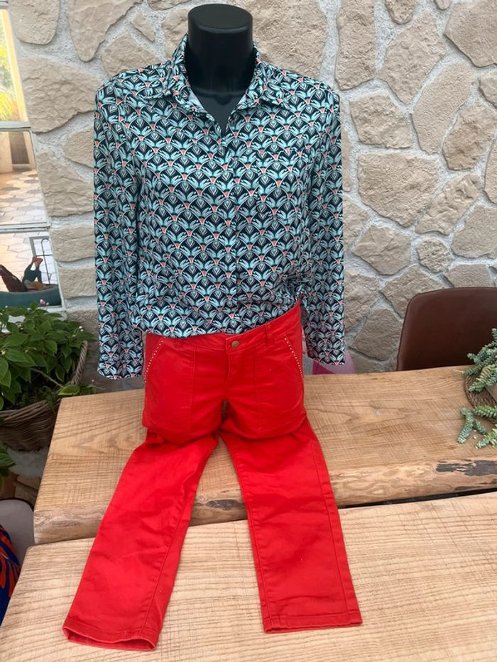 Chemisier it hippie taille S femme fluide bleu orange 36 - photo numéro 4