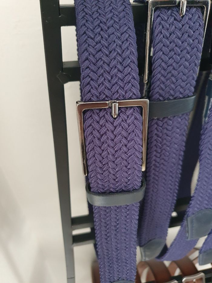 Ceinture élastique en cuir véritable bleu marine longueur 105 cm - photo numéro 2