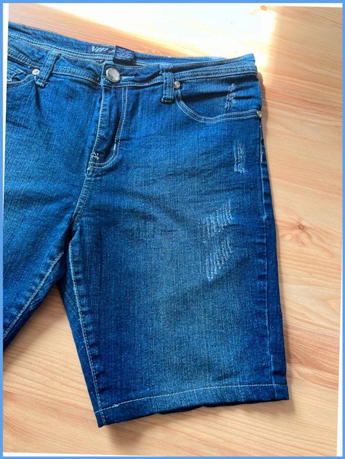 Short en jean vintage Femme Bleu marine brodé strass – Taille M/L L - photo numéro 10