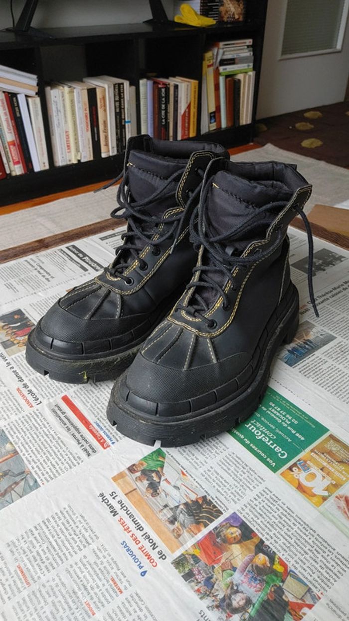 Grosse botte type Randonnée motard en caoutchouc imperméable surpiqûres crantée plateforme - photo numéro 2