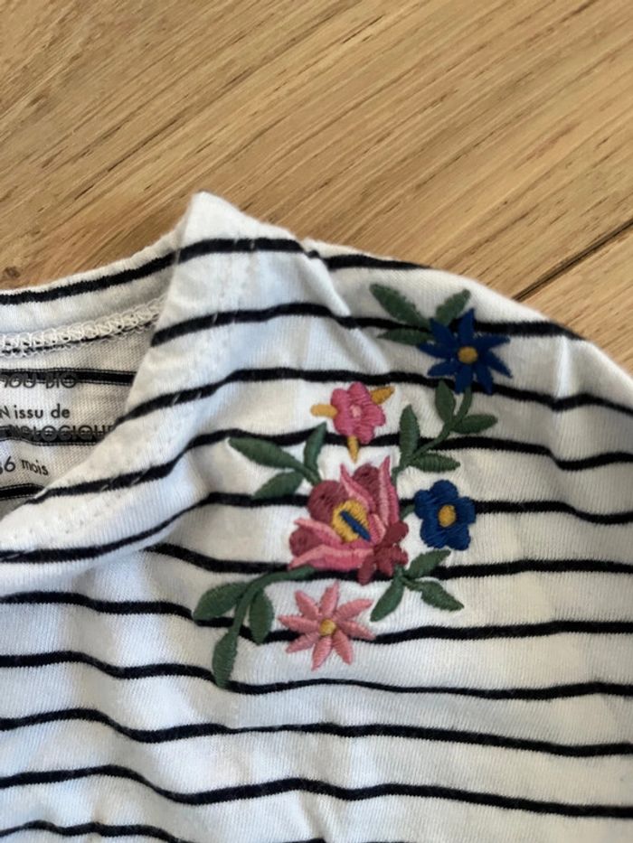 T-shirt marinière bleu Monoprix brodée 36 mois - photo numéro 2