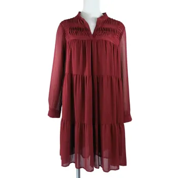 Robe courte à volant bordeaux haut plissée See U Soon manches longues col tunisien taille 36 A1084
