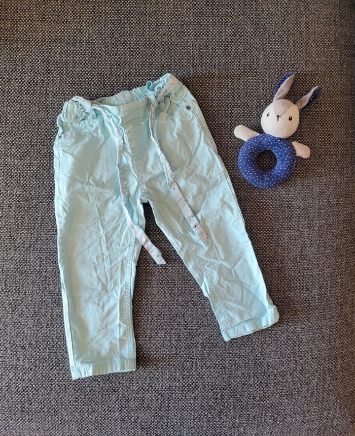Pantalon en tissu turquoise fille 24 mois