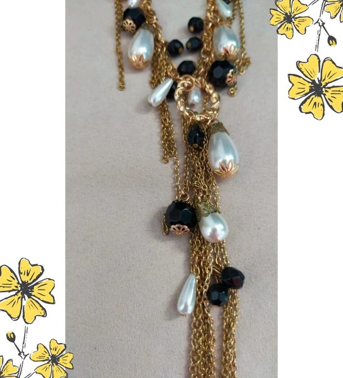 Collier chaîne dorée à pampilles noires & perles nacrées - photo numéro 17