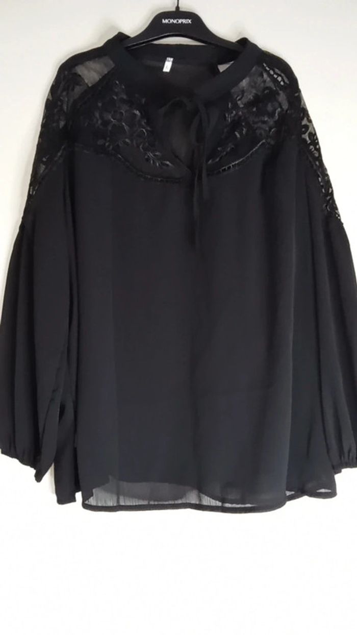 Blouse transparente noir à dentelles - Taille L