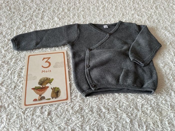 Gilet cardigan, brassière gris, trois mois, 62 cm in extenso - photo numéro 3