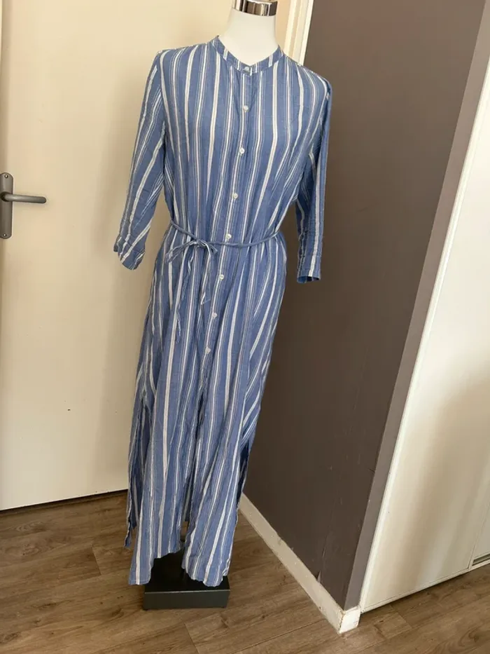 Jolie jolie, robe été longue bleue rayée blanc, femme, taille M/38 - photo numéro 6