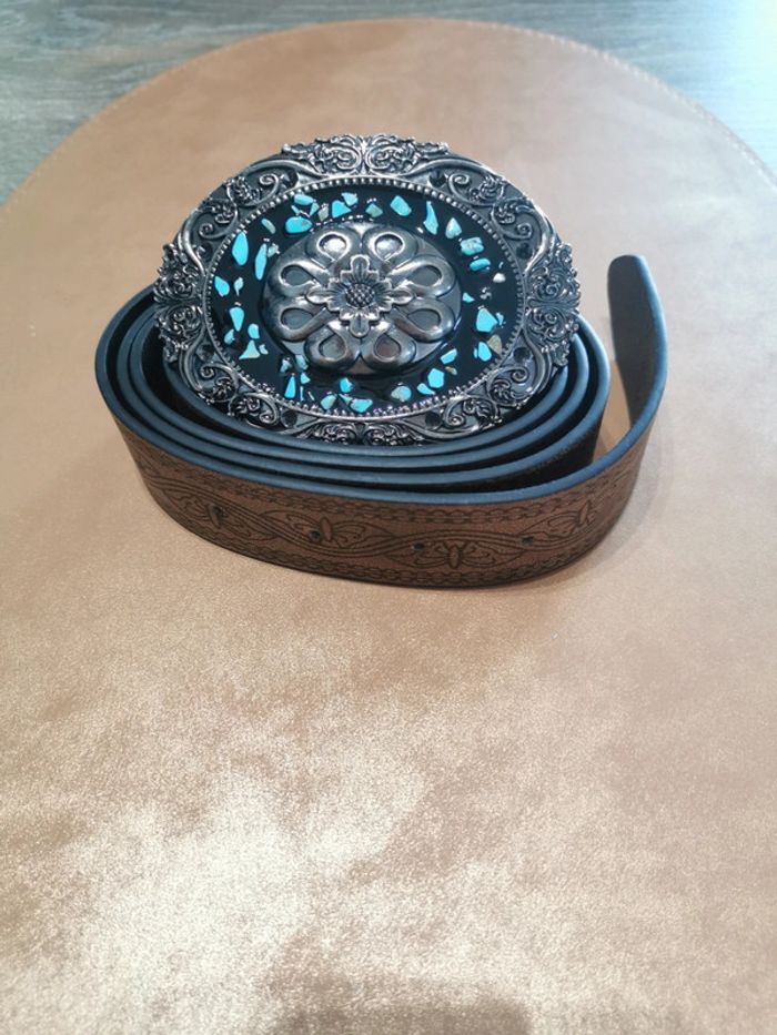 Ceinture de cowboy country argenté et bleu turquoise
