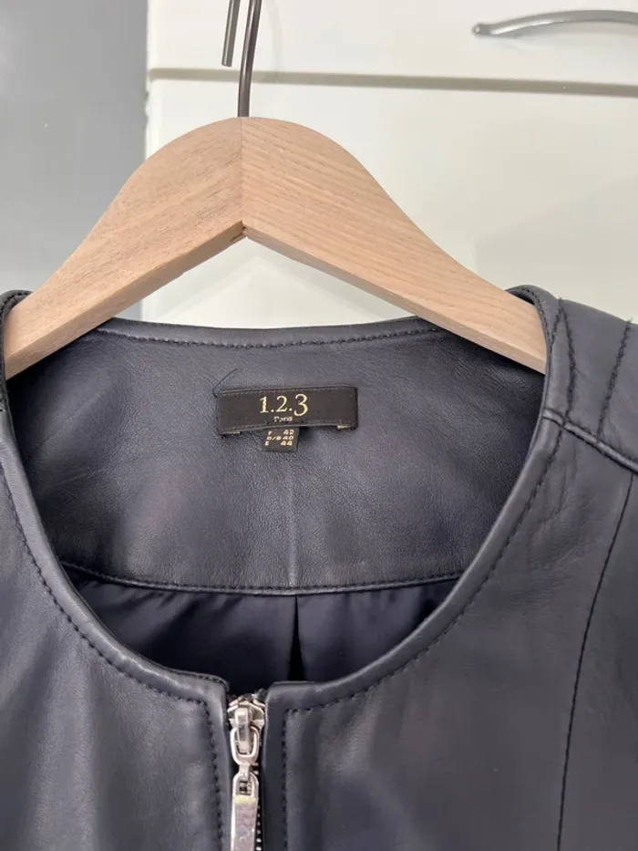 Blouson cuir bleu marine - photo numéro 2