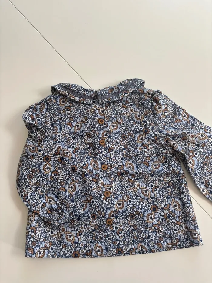 Blouse Sergent Major fleurs bleu et camel – 18 mois (80 cm) - photo numéro 4