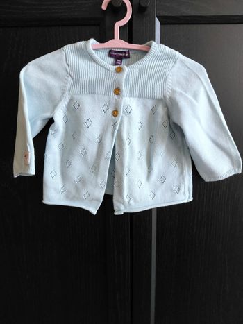 Gilet manches longues bleu turquoise Sergent Major taille 3 mois 59 cm