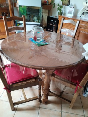 Table de salle à manger ronde avec rallonge et 6 chaises 