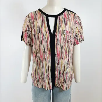 Blouse Chattawak fluide multicolore col goutte, empiècements contrastés, T40 A1573