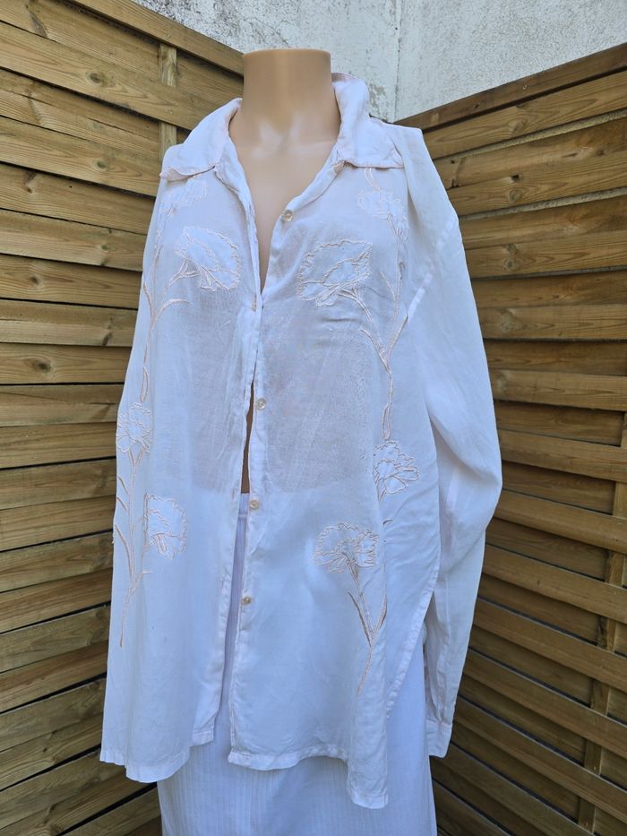 Chemisier brodé en voile de coton 🍒vintage 90🍒taille 40 - photo numéro 2