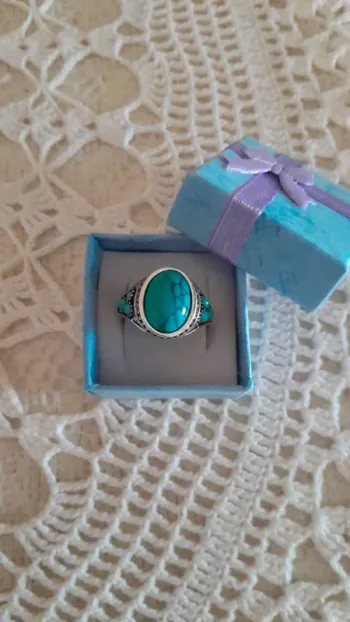 Bague pierre turquoise ,style bohème- couleur argenté- Taille : 58