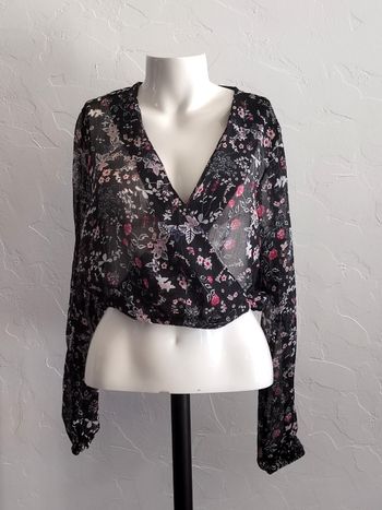 🌸 Haut cache-cœur transparent fleuri Jennyfer – Taille L 🌸