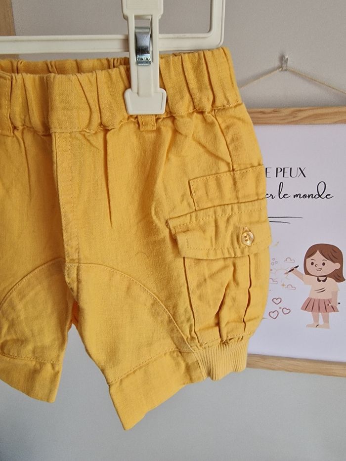 Short en lin moutarde bébé mixte 9 mois vert baudet - photo numéro 3