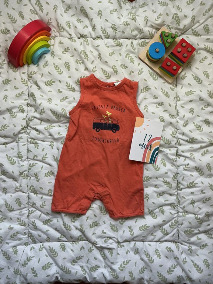 barboteuse sans manches tape à l'oeil pressions entre les jambes corail 12 mois