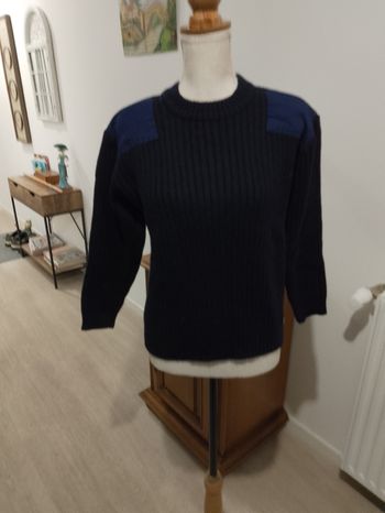 Pull en laine bleu marine raz du cou automne hiver femme homme '' St James/label Woolmark''